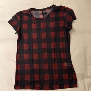 rag & bone Red and Black Checkered Short Sleeve Tee